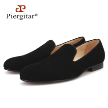 Piergitar 2019 New Handmade Black colors men suede shoes British classic style men smoking slippers leather insole men's loafers 2024 - buy cheap