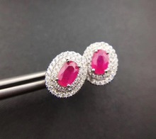 Natural ruby stud earring Free shipping Original real ruby 925 sterling silver 4*6mm*2pcs gemstone For men or women 2024 - buy cheap