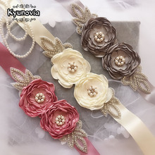 Kyunovia Fashion flower Belt Women flower girl Wedding Sashes Wedding Ribbons Rhinestones Belts Wedding Dress Belt D11 2024 - buy cheap