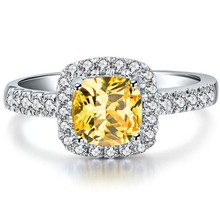 Stunning 3Ct Cushion Cut Yellow Simulate Diamonds Golden Ring Women Engagement Diamond Ring 925 Silver Platinum Plated Jewelry 2024 - buy cheap