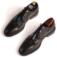 Classic Evening Party Oxfords Handmade Full Grain Leather Mens Brogue Shoes 2024 - buy cheap