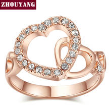 Top Quality ZYR154 ZYR155 Gold Romantic Dual Hearts Crystal Ring Rose Gold Color Austrian Crystals Full Sizes 2024 - buy cheap