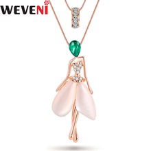 WEVENI Statement Angel Fairy Opal Necklace Crystal Figure Cat Eye Pendant Chain Collar New Fashion Accessories Jewelry For Women 2024 - buy cheap