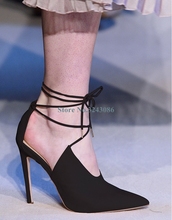 New Black Suede Cross Strap Thin High Heels Pumps Pointed Toe Stiletto Heels Women Shoes Elegant Ankle Lace Up Dress Shoes 2024 - buy cheap