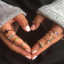10 Pcs/Set Punk Women Rings Carving Snake Compass Round Pearl Love Open Square Crystal Gold Ring Set Female Exquisite Jewelry 2024 - buy cheap