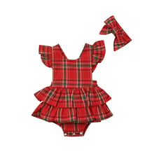 New Toddler Infant Baby Girl Plaid Clothes Romper Headband 2Pcs Set Outfit 2024 - buy cheap