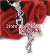 fast selling fashion rhodium plated flamingo with pink crystal pendant necklace 2024 - buy cheap