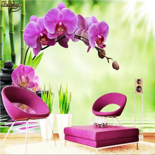 beibehang Custom photo wallpaper mural 3d phalaenopsis violet reflection background wall papers home decor papel de parede 2024 - buy cheap