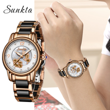Sunkta2019, novo relógio feminino de ouro rosa, relógio de quartzo, relógio de marca de luxo para mulheres, relógio de menina + caixa 2024 - compre barato