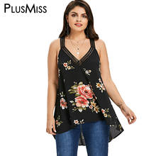 PlusMiss Plus Size 5XL 4XL Flower Floral Print Open Back Tank Tops Black Women Sleeveless Boho Beach Vest Summer 2018 Big Size 2024 - buy cheap