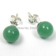 Natural Green Quartzite stone Tibetan  Silver Earring Studs  10mm 2024 - buy cheap