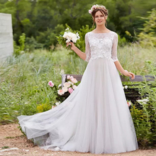 ТРАПЕЦИЕВИДНОЕ романтическое кружевное свадебное платье с трехмерной цветочной аппликацией на лифе с рукавами три четверти, свадебные платья 2024 - купить недорого