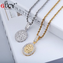 GUCY Hip Hop Oval Pendant Necklace Gold Silver Color Plated Micro Pave CZ Stones With 4 Four Optional Chains Men's Charm Gift 2024 - buy cheap