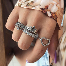 Anéis de articulação vintage boêmios com 6 drive, para mulheres, boho, geométrico, amor, coração, flor, conjunto de anéis, jóias de dedo médio 2024 - compre barato