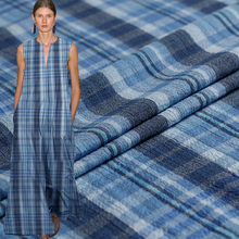 Pérola azul xadrez impressa 100% algodão duplo, crepe de linho materiais de vestuário vestido de verão roupas diy envio grátis 2024 - compre barato