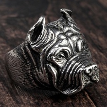 X'mas GIFT Mens Boy Punk Pitbull Bulldog Animal Silver color 316L Stainless Steel Ring 2024 - buy cheap