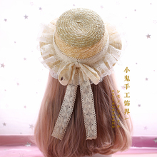 Lolita-sombrero de paja suave para hermana, hecho a mano, bosque, artesanal, básico, encaje sencillo, lazo de algodón, streamer, sombreros de paja 2024 - compra barato