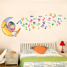 Girl Music Note Moon Self-adhesive Removable Living Room Nursery Bedroom Door Waterproof Wall Stickers Decor Art Decals dc23 2024 - buy cheap