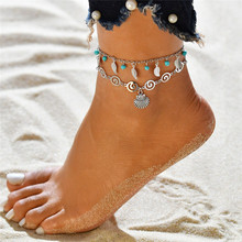 Женский винтажный браслет Mostyle, многослойный браслет на щиколотку с бусинами в виде раковины, украшения для пляжа, цепи для лодыжки в подарок 2024 - купить недорого