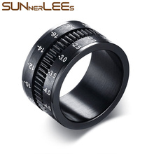 SUNNERLEES титановые кольца из нержавеющей стали 12 мм объектив камеры Spinner черные мужские ювелирные изделия подарок R-277 2024 - купить недорого