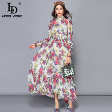 LD LINDA DELLA Autumn Fashion Runway Maxi Dresses Women's Long Sleeve Floral Print Boho Holiday Vacation Casual Party Long Dress 2024 - buy cheap
