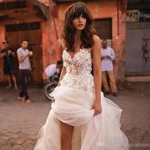 Beautiful Cheap China Long See Through Lace Ivory Tulle Beach Wedding Dresses 2020 Bridal Gowns Vestido De Noiva With Beaded 2024 - buy cheap