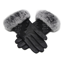 New Ladies Gloves Wrist Wool Lining Fashion Leather Sheepskin Gloves Female Models Driving Rabbit Fur Warm Gloves ST18-01 2024 - buy cheap