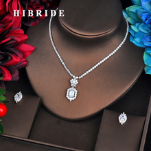 HIBRIDE Newest Clear CZ Jewelry Sets Brilliant Cubic Zircon Wedding Party Earrings Necklace Jewelry Sets For Heavy Dinner N-578 2024 - buy cheap