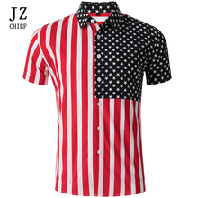Men Shirt Short Sleeve Button Down Print Man Hawaiian Beach Shirts Casual Slim Fit Striped Social Shirts American Flag 2024 - buy cheap