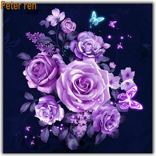 Peter ren Diy pintura de diamante de punto de cruz flor completa redonda \ cuadrado mosaico de diamantes bordado decoración del hogar "rosa púrpura Butterfl" 2024 - compra barato