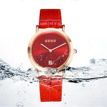 Guou marca de luxo moda de alta qualidade de couro simples menina pulseira relógio feminino banda de quartzo-relógio de pulso das senhoras reloj mujer 2024 - compre barato