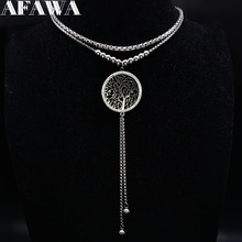 Tree of Life Stainless Steel Charms Necklace Women Silver Color Double Layer Tassel Necklaces Crystal Jewellery collares  N25S01 2024 - buy cheap
