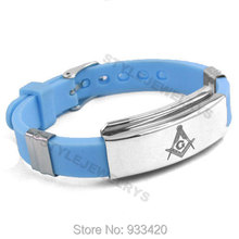 Frete grátis! Pulseira maçônica clássica, joia de aço inoxidável azul, pulseira de borracha maçônica, sjb01215b 2024 - compre barato