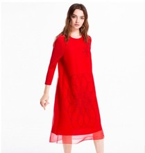 HOT SELLING Miyake Fashion fold three quarter pure color sequined o-neck Net Yarn dress IN STOCK 2024 - buy cheap