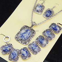 New Arrival Vintage Antique Silver Natural Purple Lucky Stone Hollow Earrings Bracelet Necklace Sets Women Jewelry Set A1007 2024 - buy cheap