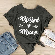 Новое поступление, футболка с надписью «Blessed Mama», топы в стиле Харадзюку, Casaul Femme, высокое качество, Стильная черная рубашка с круглым вырезом, футболки, наряды 2024 - купить недорого