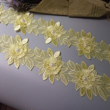 1 yards 9X13 cm Yellow Pearl Flower Leaf Handmade Beaded Embroidered Lace Trim Ribbon Applique Wedding Dress Sewing Craft 2024 - buy cheap