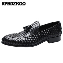 High Quality Tassel Braided Business Loafers Black Luxury Burgundy Men Woven Leather Shoes New British Style Dress Pointed Toe 2024 - buy cheap