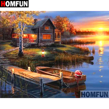 HOMFUN 5D DIY Diamond Painting Full Square/Round Drill "Sunset boat" 3D Embroidery Cross Stitch gift Home Decor A02292 2024 - buy cheap