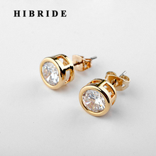 HIBRIDE New Fashion Round Shape Cubic Zircon Gold Color Stud Earrings For Women Bridal Brincos With Gifts Present E-908 2024 - buy cheap