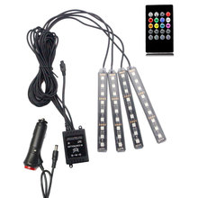 Fita led colorida com controle remoto, 4 peças, 12 v, para luz interior do carro, decoração de automóvel, 12 v neon rgb, tira de luz led 2024 - compre barato