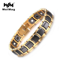 Brazaletes magnéticos de germanio curativo WelMag, accesorios de acero inoxidable de cerámica negra para hombres/mujeres, chapado en oro 2024 - compra barato