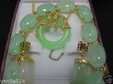 Hot sale Free Shipping>>Beautiful Green stone Bracelet pendant Necklace earring 2024 - buy cheap