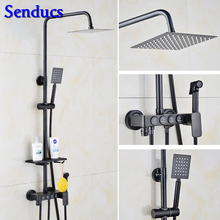 Senducs Bronze Black Shower Set Fashion Four Button Black Bathroom Shower System Stainless Steel Top Shower Faucet 2024 - buy cheap