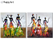 Arte Abstracto de pared para sala de estar, retrato de mujer africana de Danza moderna, pintura al óleo, cuchillo abstracto, pintura de bailarina, 2 piezas 2024 - compra barato