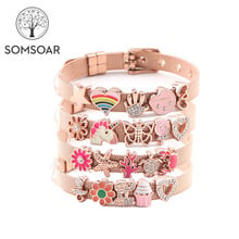 Somsoar-Conjunto de pulsera de malla de oro rosa, joyería de acero inoxidable con dijes deslizantes, regalo para el día de Navidad, envío directo, 5 uds. 2024 - compra barato