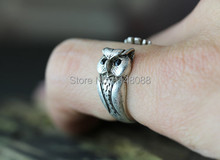 Retro Owl Ring Women's Girl's Retro Burnished Animal Bird Ring Jewelry Adjustable Free Size Wrap Ring Black Crystal 2024 - buy cheap