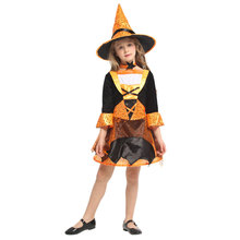 Красивый костюм волшебной ведьмы оранжевого и черного цвета для девочек; маскарадный костюм для девочек; Детские вечерние маскарадные костюмы на Хэллоуин; маскарадный костюм Mardi Gras; G-0303A 2024 - купить недорого