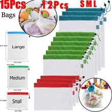 12pcs/15pcs Reusable Mesh Produce Bags Washable Eco Friendly Bags for Grocery Shopping Storage Toys Fruit Vegetable Storage Bag 2024 - buy cheap