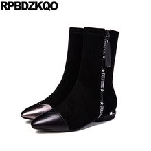 Botas de invierno de piel auténtica para mujer, zapatos de lujo, media pantorrilla, 10, hechos a mano, piel gruesa, punta estrecha, color negro, talla 41, 2021 2024 - compra barato